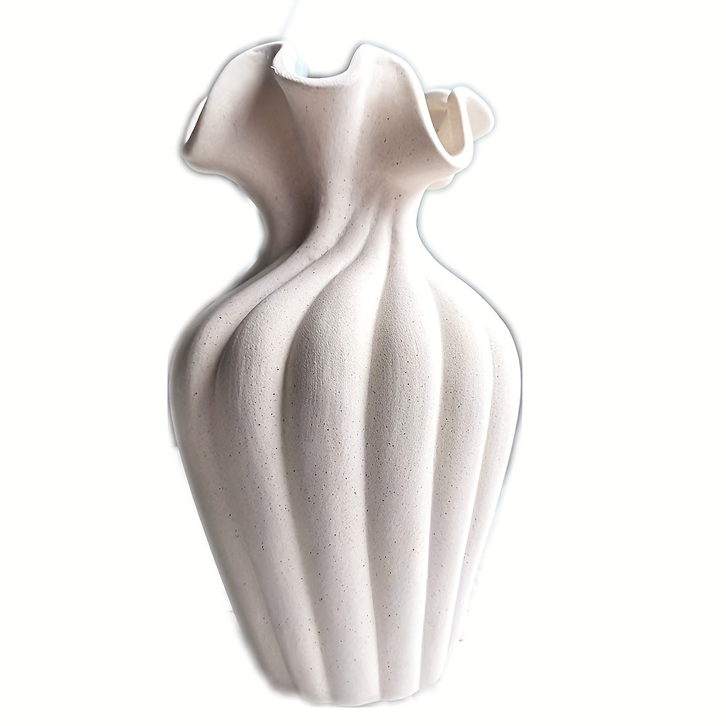 1pc Contemporary Striped Ceramic Vase, Round Cylinder Decorative Flower Vase for Hydroponic Supplies, Home Decor, Holiday Gift, Party Decoration - No Power Needed, Battery-Free
