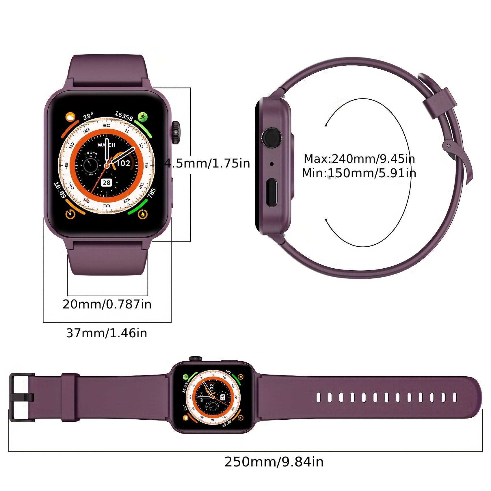 1.85" Vibrant Purple Smartwatch for Men and Women - 100+ Sports Modes Fitness Tracker, Pedometer, Music Control, Remote Control Photo, Waterproof Fitness Watch for Android iPhone [2024