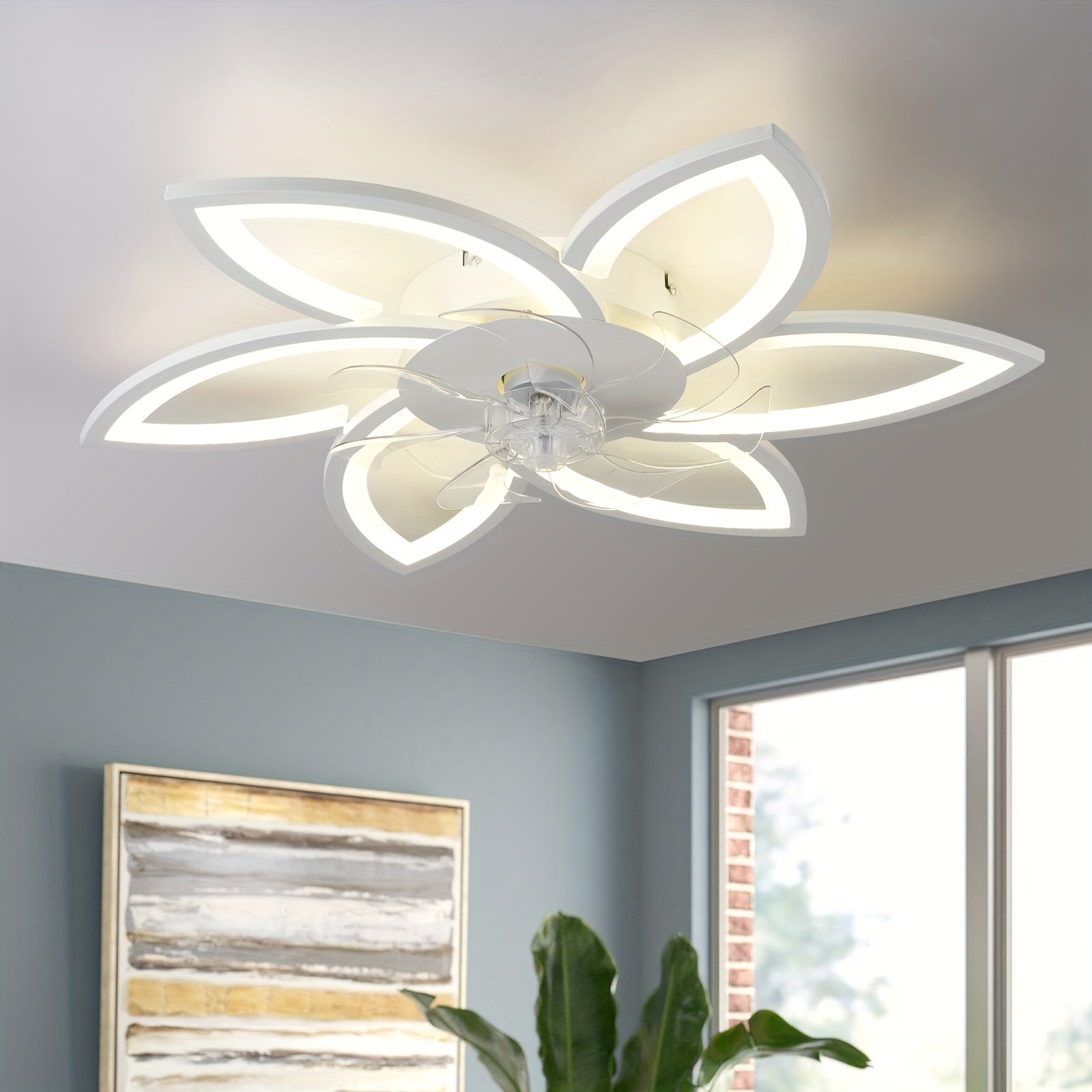 1pc Ceiling Fan With Lights Remote Control, Modern Low Profile Flush Mount Ceiling Fan With Lights, Dimmable Ceiling Fans 3 Color 6 Speed For Bedroom Living Dining Room Kitchen - White, Black, Golden