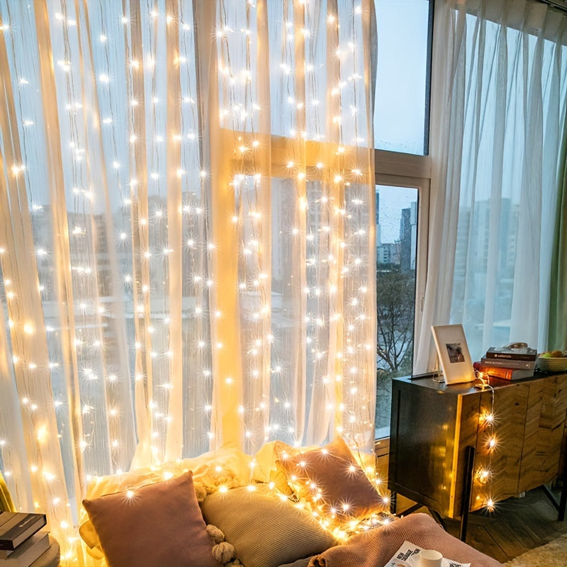 1 Pack, 600-LED Curtain String Lights, USB Powered, 236.22*118.11inch, Remote Control, Christmas Fairy Garland Lamp, For Wedding Party, Indoor Bedroom Decoration