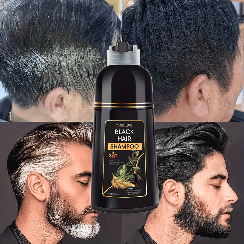 16.91oz 3-in-1 Black Hair Dye Shampoo, Covering White Hair, Herbal Hair Dye Shampoo - Natural And Healthy Plant Ingredients, Quickly Complete Hair Dyeing, Moisturize And Care For Hair, Suitable For Both Men And Women, Father'
