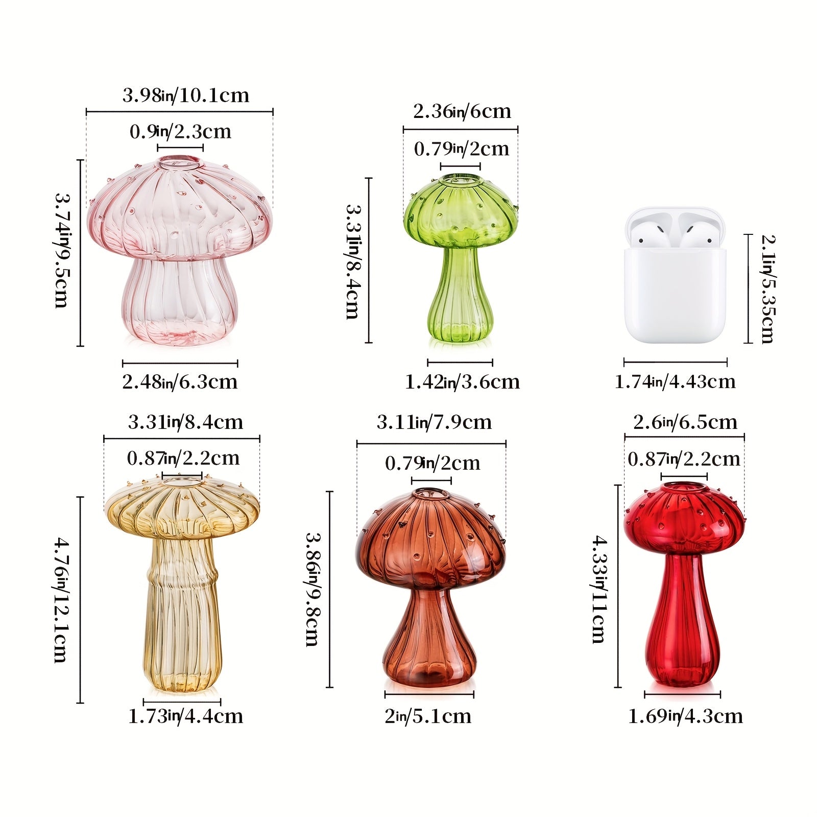 10pcs Glass Mushroom Vase For Flowers, Colored Small Bud Flower Vases Unique, Mushroom Propagation Hydroponic Vases, Funky Cottagecore Decor For Home Room Kitchen Office Windowsill Decorations