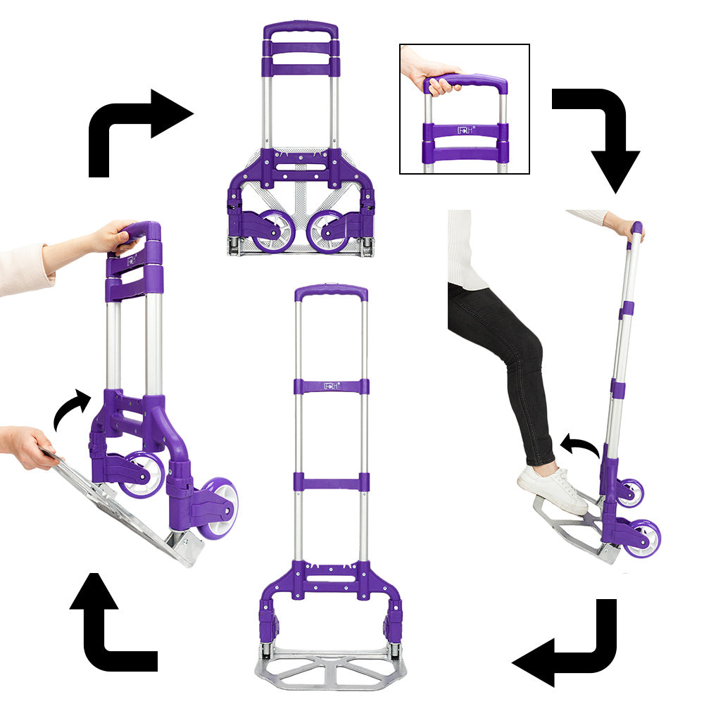 Folding Hand Truck Aluminum Portable Folding Hand Cart 165lbs Capacity Hand Cart and Dolly for Home, Auto, Office, Travel Use