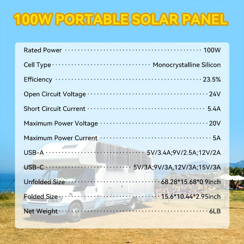 100W Portable Foldable Solar Panel Charger - High Efficiency Solar Charger with USB-C PD3.0, USB-A QC3.0, And DC 20V Output, Lightweight & Compact Design for Camping, Hiking, RV Travel, Fishing, And Outdoor Adventures
