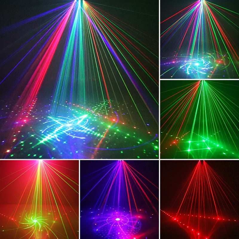 1pc 21 Lens Sound Activity DJ Party Lights, LED Stage Lights With Remote Control, DMX512 Professional DJ Lights UV Black Light RGB Ambient Light Disco Projector Lamp Beam Lights Indoor Decorative Light Ceiling Table Lamp Rave