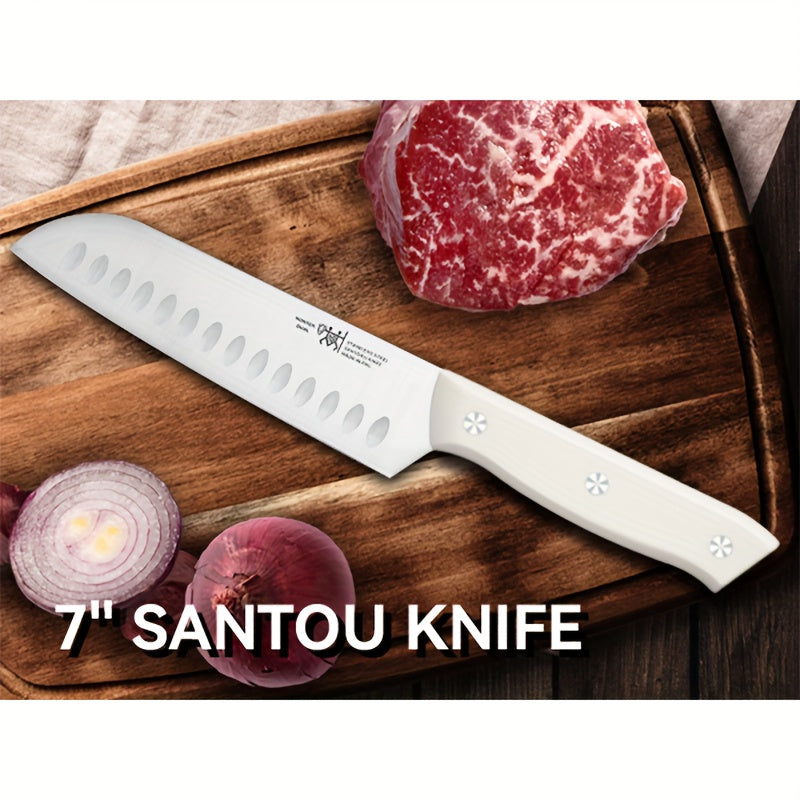15pcs Knife Set with Sharpener Block - German Stainless Steel, Dishwasher Safe Kitchen Knives with Built-In Sharpener, white