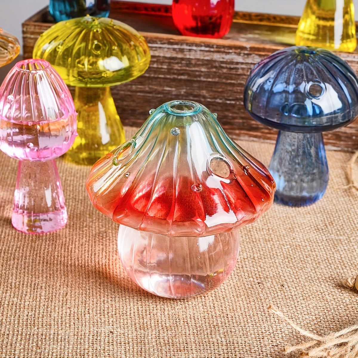 1pc Colorful Glass Mushroom Vase for Indoor Hydroponic Flower Arrangement and Home Decor