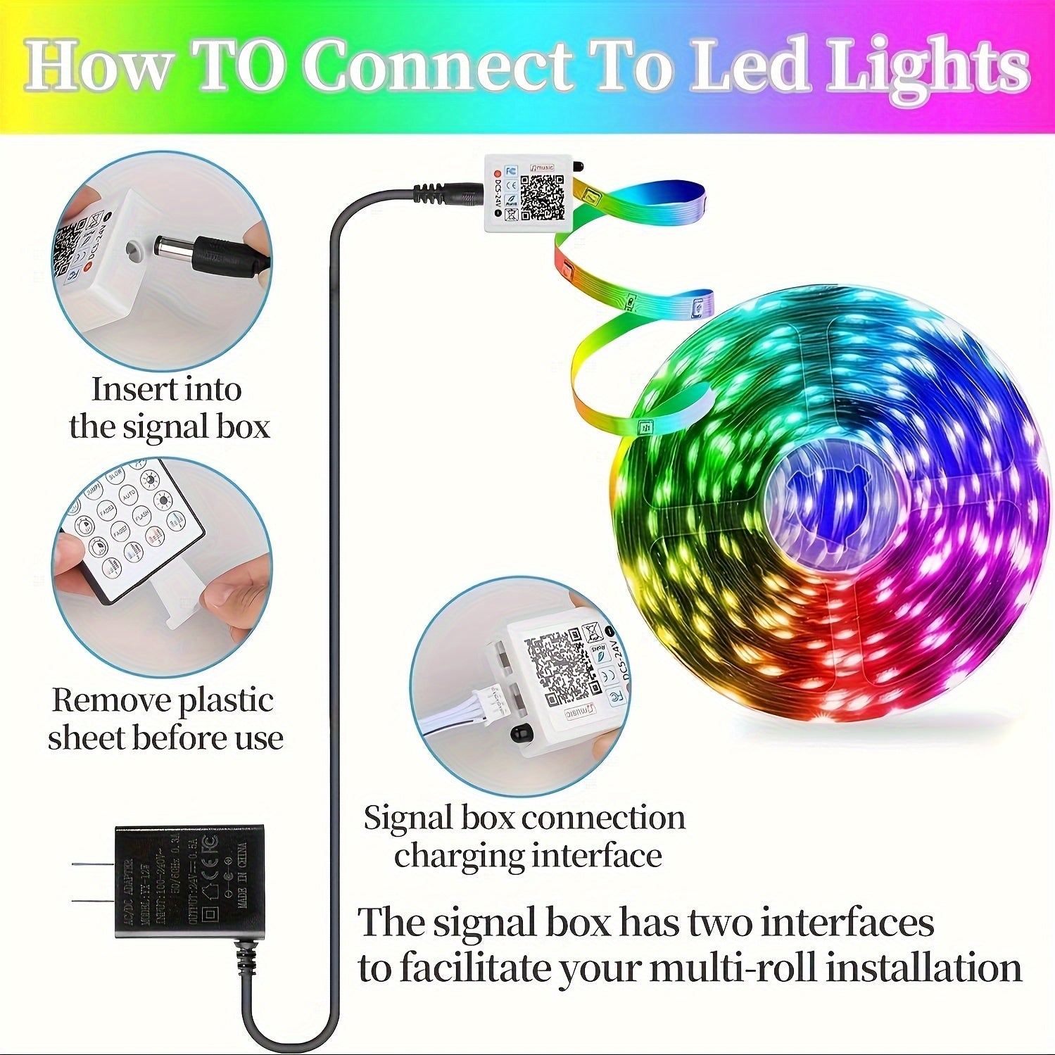 (2 rolls 17ft-1roll. 200ft RGB LED Strip Lights (2 Rolls, 100ft Each) with Smart App Control, Music Sync, Color Changing, Remote Control, for Bedroom, Party, Home Decor