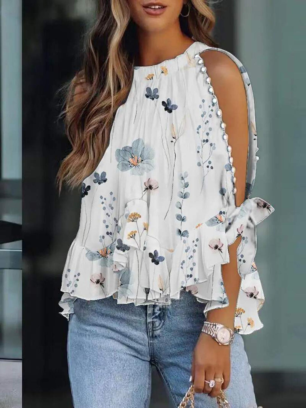 Pearl Accented Dress, Floral Ladies Outfit