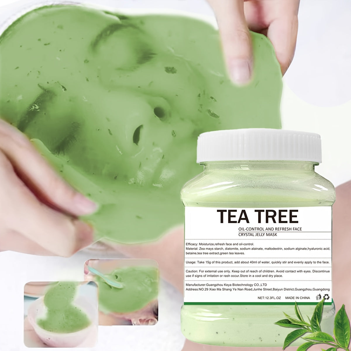 12.3Fl.Oz Tea Tree Gel Hydro Jelly Mask - Hydrating, Moisturizing, Peel-Off Face Mask for Facial Skin Care - Natural, Non-Irritating, Soothing, and Nourishing Mask Powder for Glowing Skin