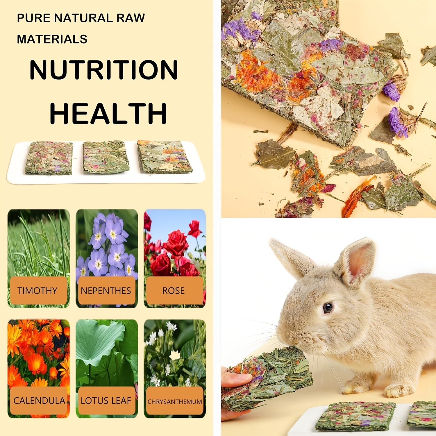 12 PCS Rabbit Timothy Hay Chips Toys, Natural Bunny Molar Treats With Herbal Flowers Rabbit Chew Toys For Teeth Small Animal Snacks For Rats Chinchillas Hamsters