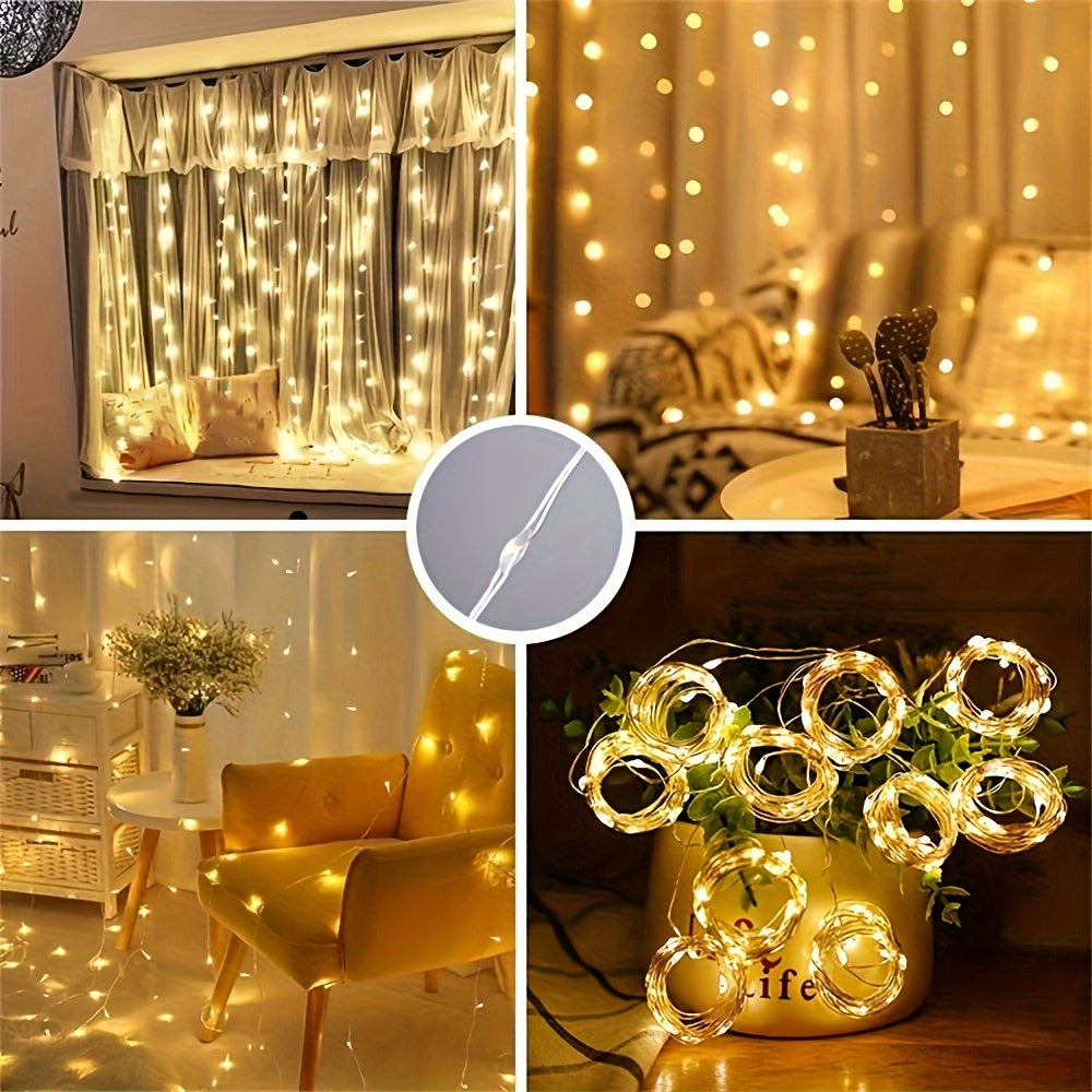 1 Set Of Fairy Curtain Lights For Bedroom, 39inch/118inch Christmas String Lights USB Plug In 8 Modes Wall Hanging Twinkle Lights With Remote Control For In/Outdoor Wedding Party Backdrop Xmas Decor