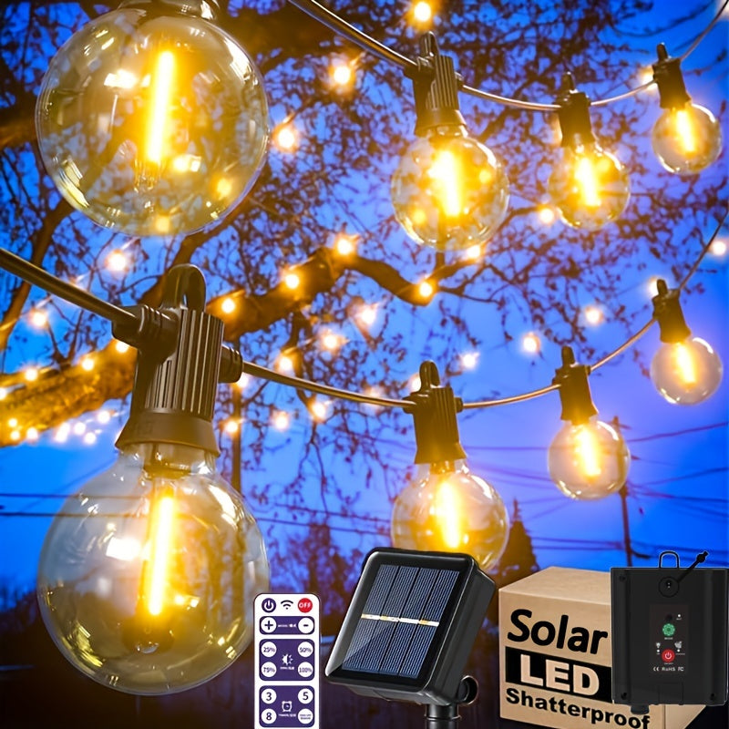 100FT Solar String Lights Outdoor With Remote, G40 Globe Solar Patio Lights With 37 LED Shatterproof Bulbs, Multiple Lighting Modes, Remote Control To Adjust Lighting, Dimmable Hanging Lights For Outside Backyard Party, Solar