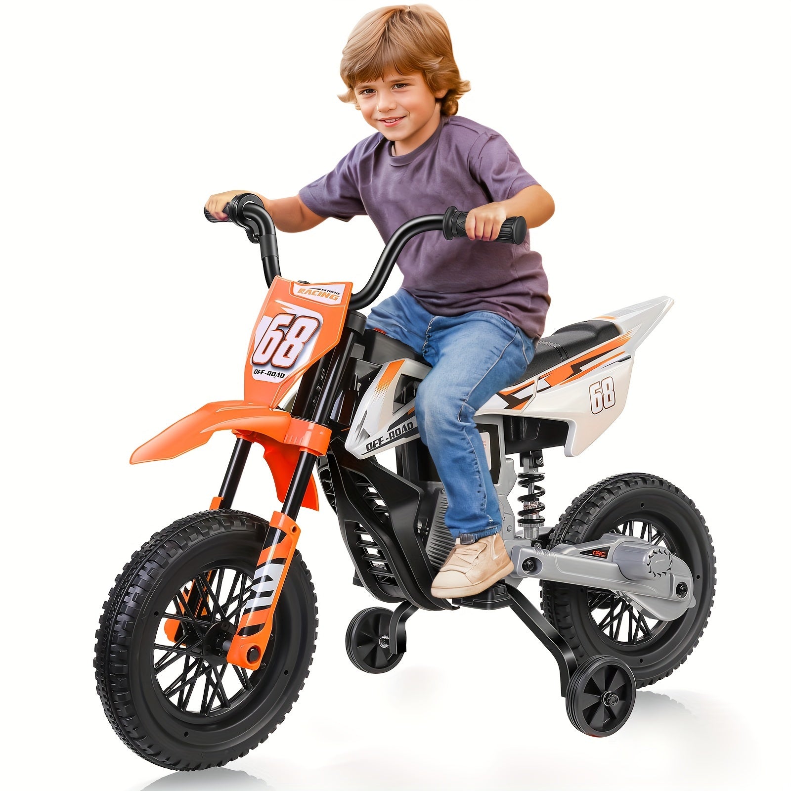12V Electric Dirt Bike, Kids Electric Motorcycle With 30W*2 Motor, Training Wheels, Spring Suspension, Battery-Powered Ride On Toy Car For Toddler Boys And Girls Ride On Car