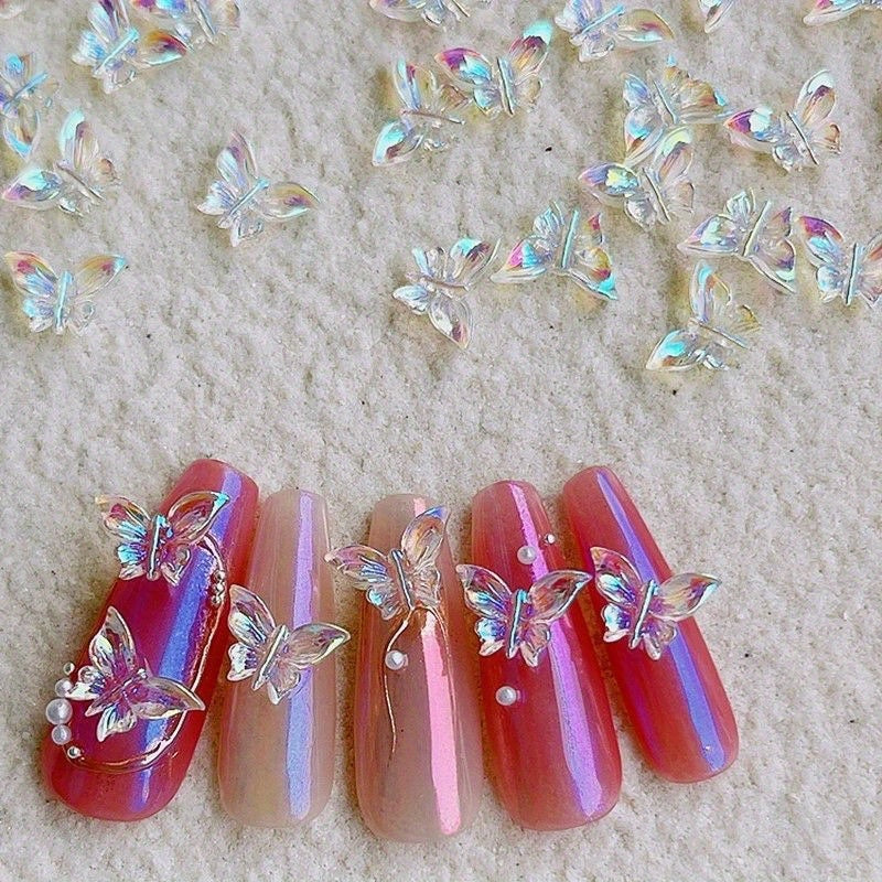 100pcs/set 3D Butterfly Nail Art Charms for Women and Girls - Manicure Decoration Accessories
