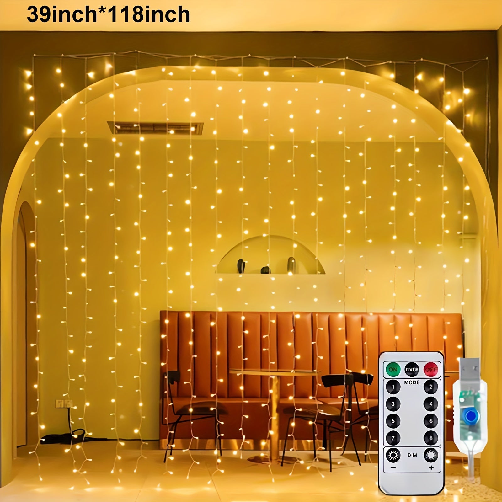 1 Set Of Fairy Curtain Lights For Bedroom, 39inch/118inch Christmas String Lights USB Plug In 8 Modes Wall Hanging Twinkle Lights With Remote Control For In/Outdoor Wedding Party Backdrop Xmas Decor