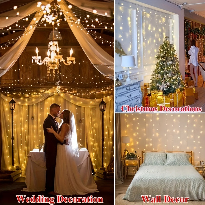 1 Set Of Fairy Curtain Lights For Bedroom, 39inch/118inch Christmas String Lights USB Plug In 8 Modes Wall Hanging Twinkle Lights With Remote Control For In/Outdoor Wedding Party Backdrop Xmas Decor