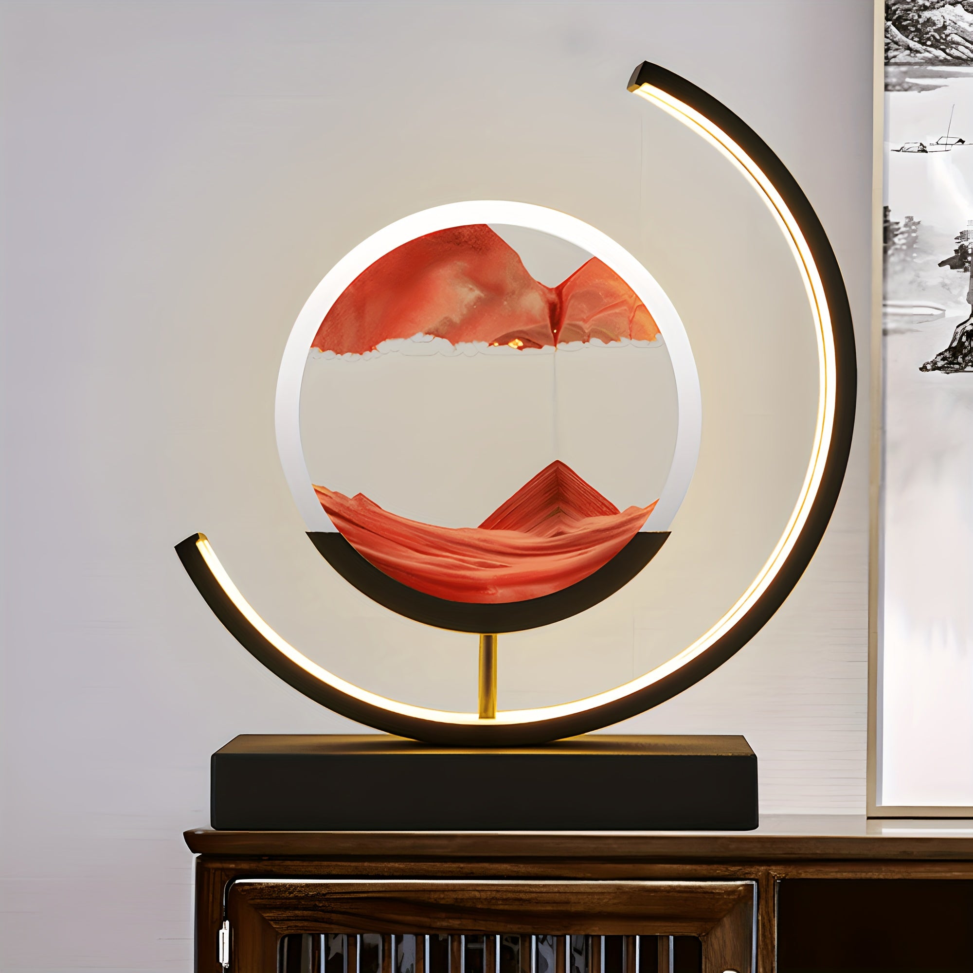 1PC 3 Colors Art Light Sands of Time Lamp, Moving Sand Art Picture 3D Round Sand Picture with Stand, Remote Control for Relaxing Desktop Home Decor and Office