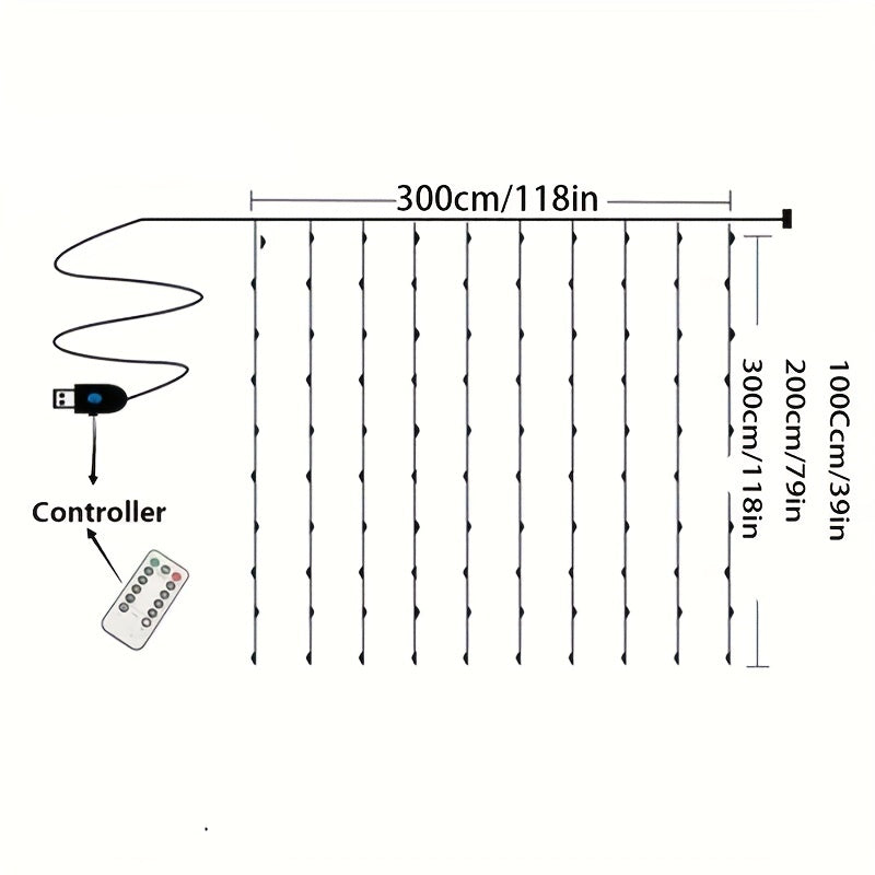 1 Set Of Fairy Curtain Lights For Bedroom, 39inch/118inch Christmas String Lights USB Plug In 8 Modes Wall Hanging Twinkle Lights With Remote Control For In/Outdoor Wedding Party Backdrop Xmas Decor