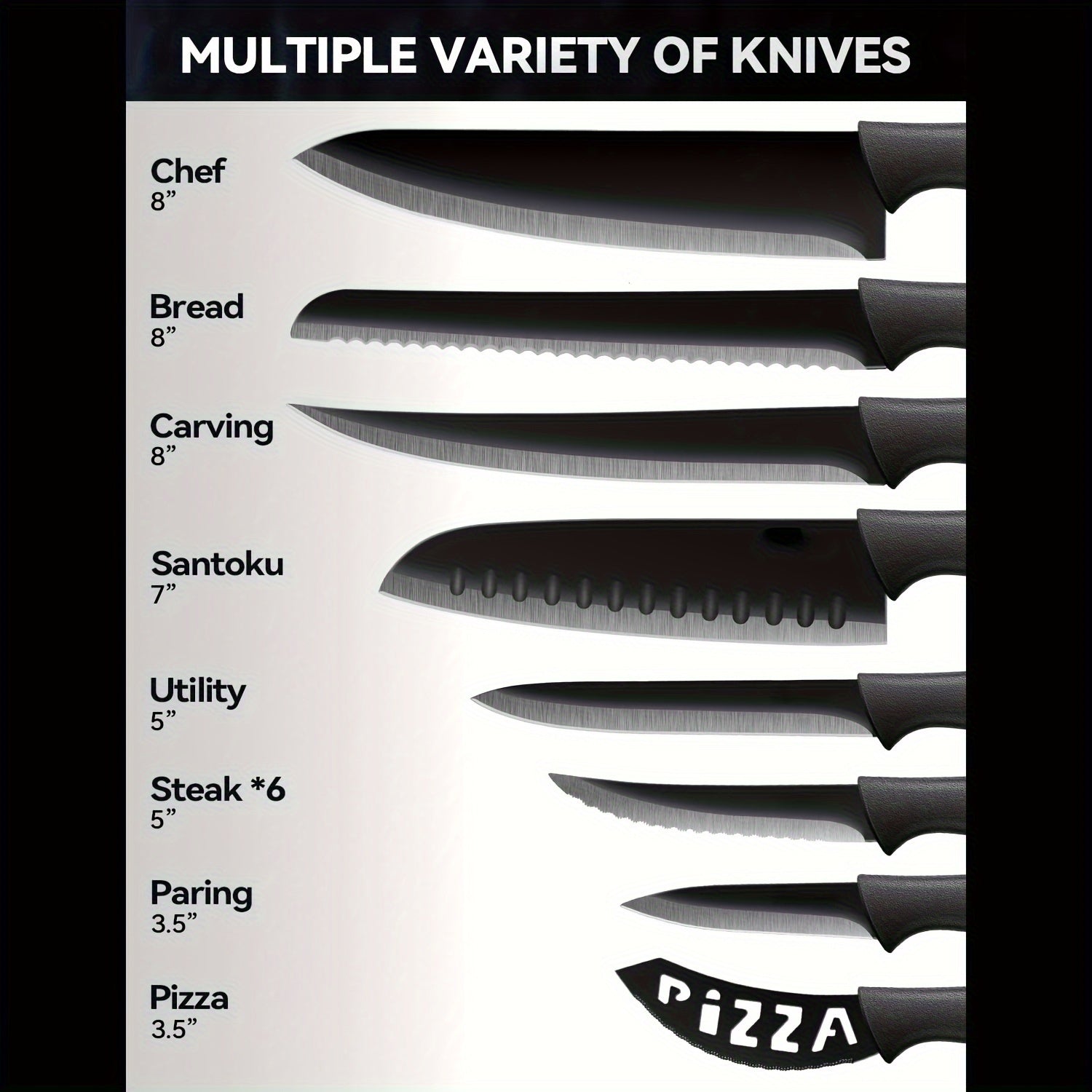 17pcs German Stainless Steel Kitchen Knife Set with Acrylic Holder - Includes Chef, Paring, Utility Knives, Scissors, Sharpener - Nonstick, Scratch-Resistant, Black Handles, Knife Organization|Modern Kitchenware|Black Handle