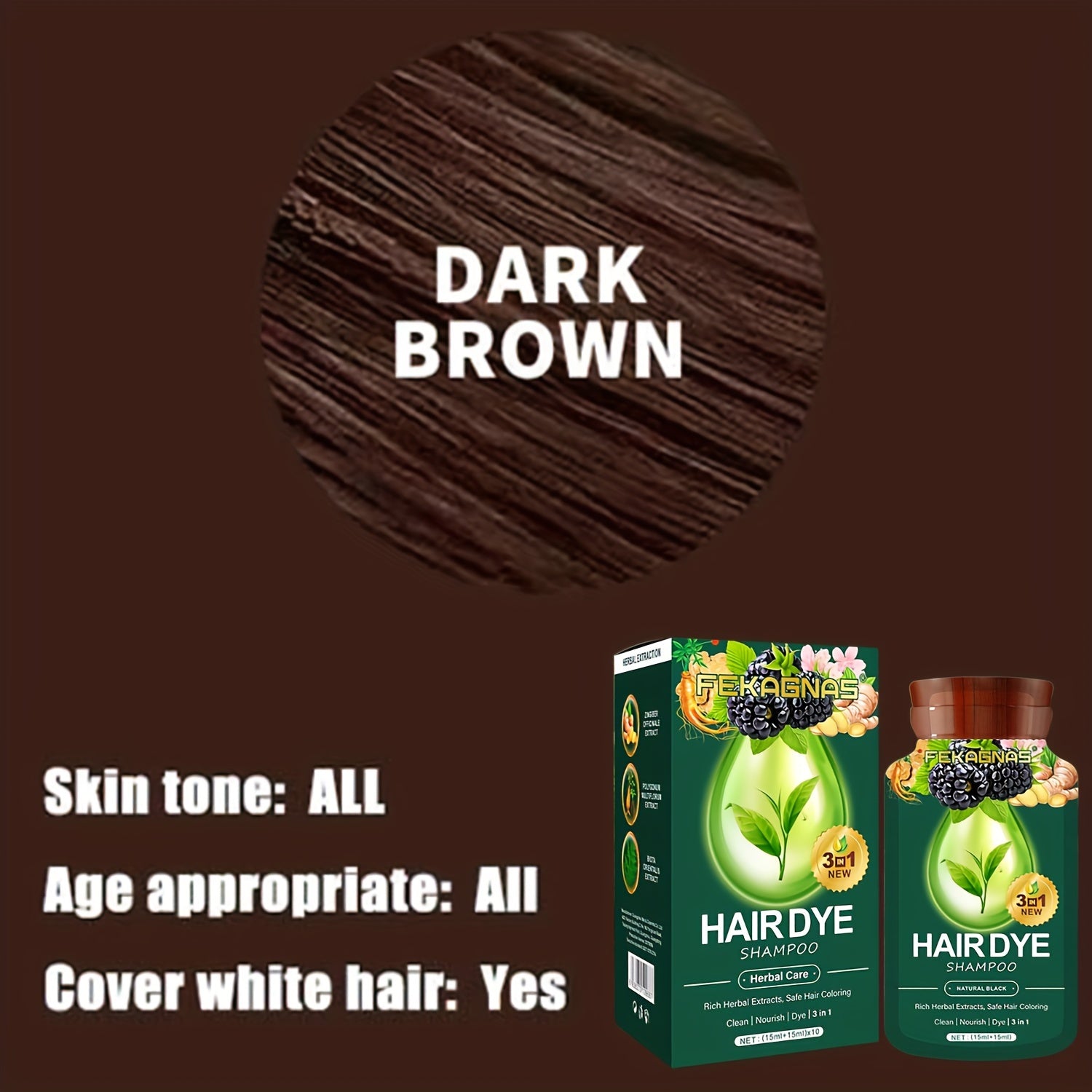 10-Pack Herbal Hair Dye Shampoo, 1.01oz Each - Quick & Natural Plant-Based Color For Men & Women, Easy-To-Use, Long-Lasting