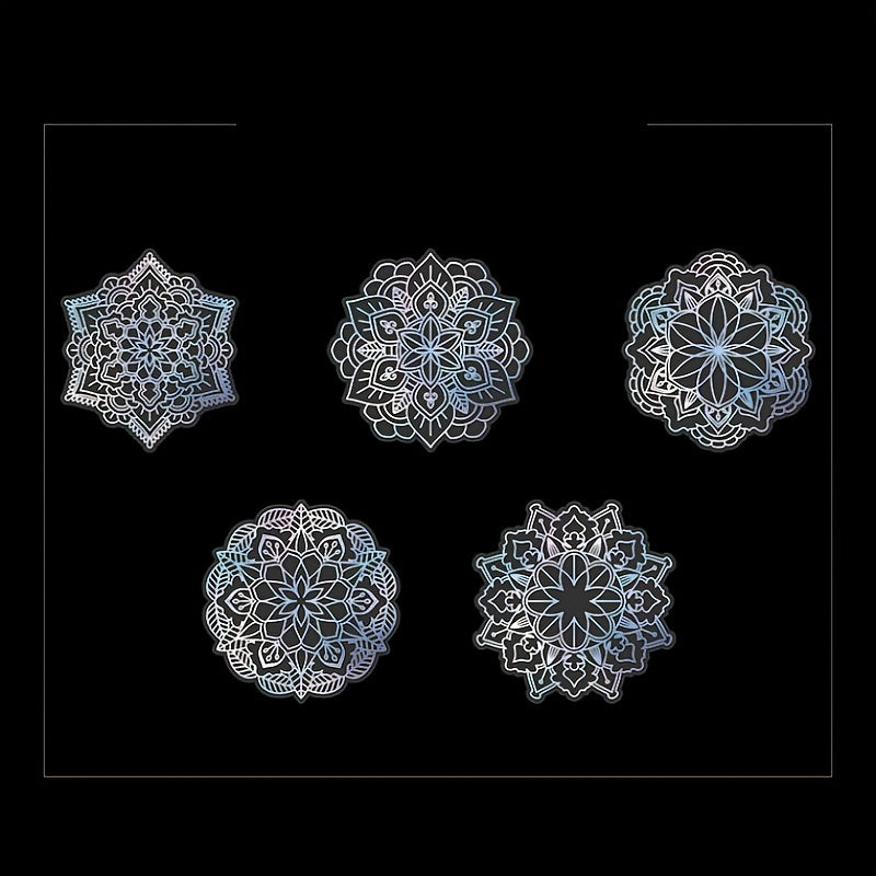 10pcs/pack Spiritual Wonderland Series Mandala Theme Three-dimensional Laser Silver PET Sticker Material Adhesive Sticker 165mm/6.50in*110mm/4.33in, DIY Materials
