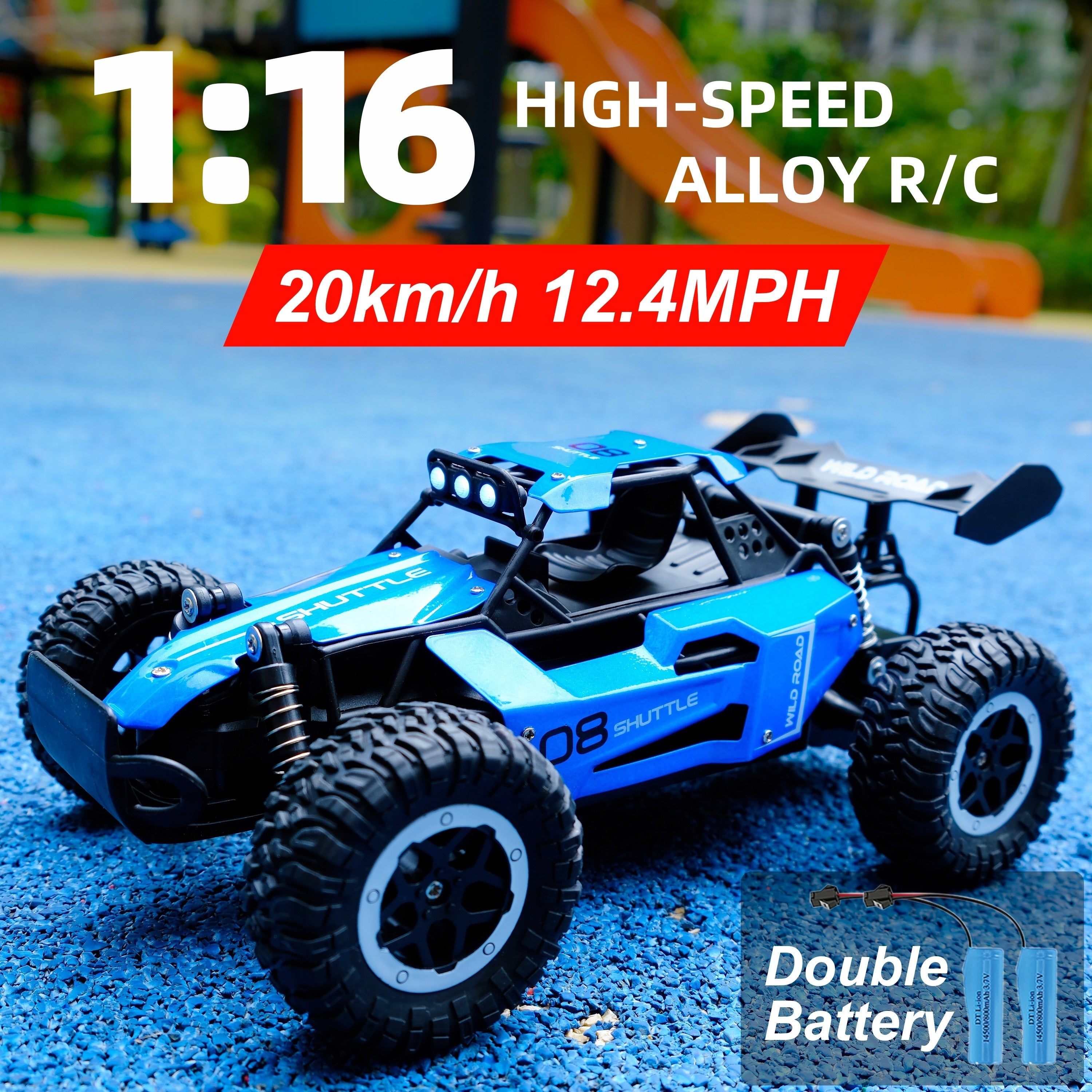 1:16 2.4G Double Battery Alloy RC Car, High Speed Up To 20 Km/h Remote Control Car, All Terrain Off-Road Electric Toy Car Halloween Christmas Gift