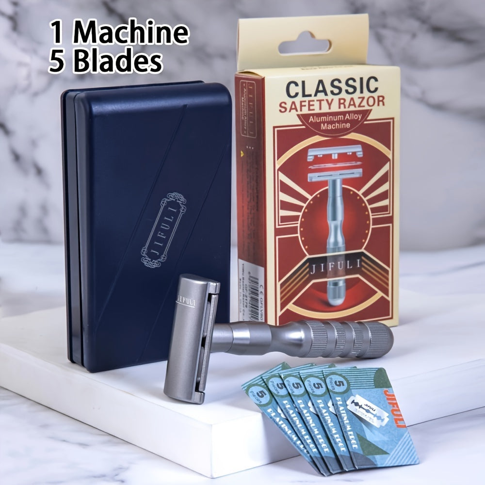 1 Machine + 5 Blades, High Quality Classic Double Edge Safety Razor For Men Shaving&Women Hair Removal Manual Shaver
