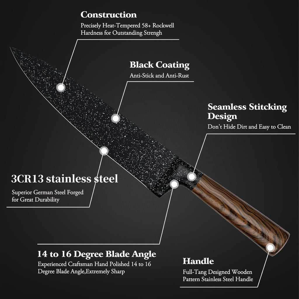 12pcs Professional Chef Knife Set with Steak Knives, High Carbon German Stainless Steel Blades and Japanese Wooden Pattern Handles, Ideal for Kitchen and Restaurant Use, Perfect Christmas Gift