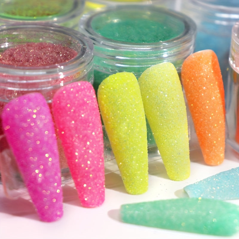 10 Bottles Shiny Candy Nail Glitter Iridescent Sparkly Sugar Powder Chrome Pigment Dust For Nail Polish DIY Manicure Art Decoration