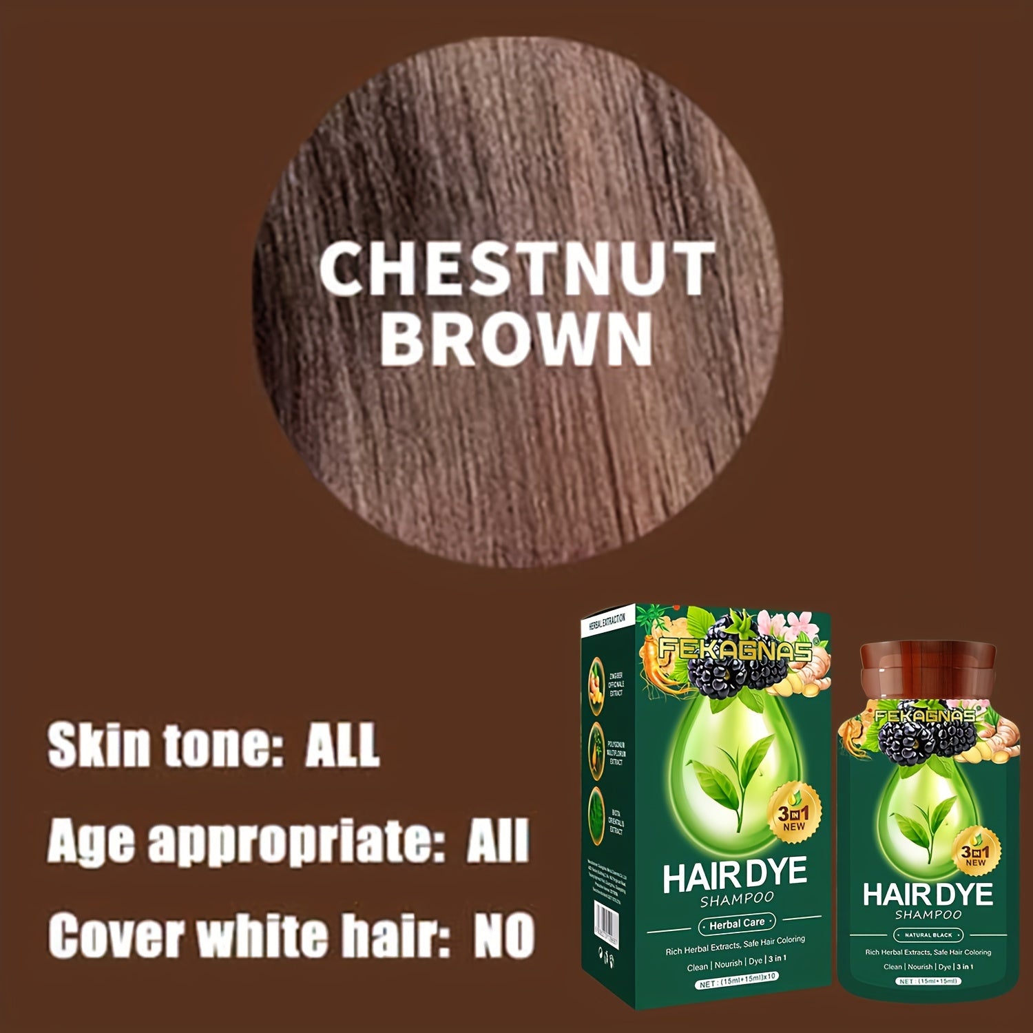 10-Pack Herbal Hair Dye Shampoo, 1.01oz Each - Quick & Natural Plant-Based Color For Men & Women, Easy-To-Use, Long-Lasting