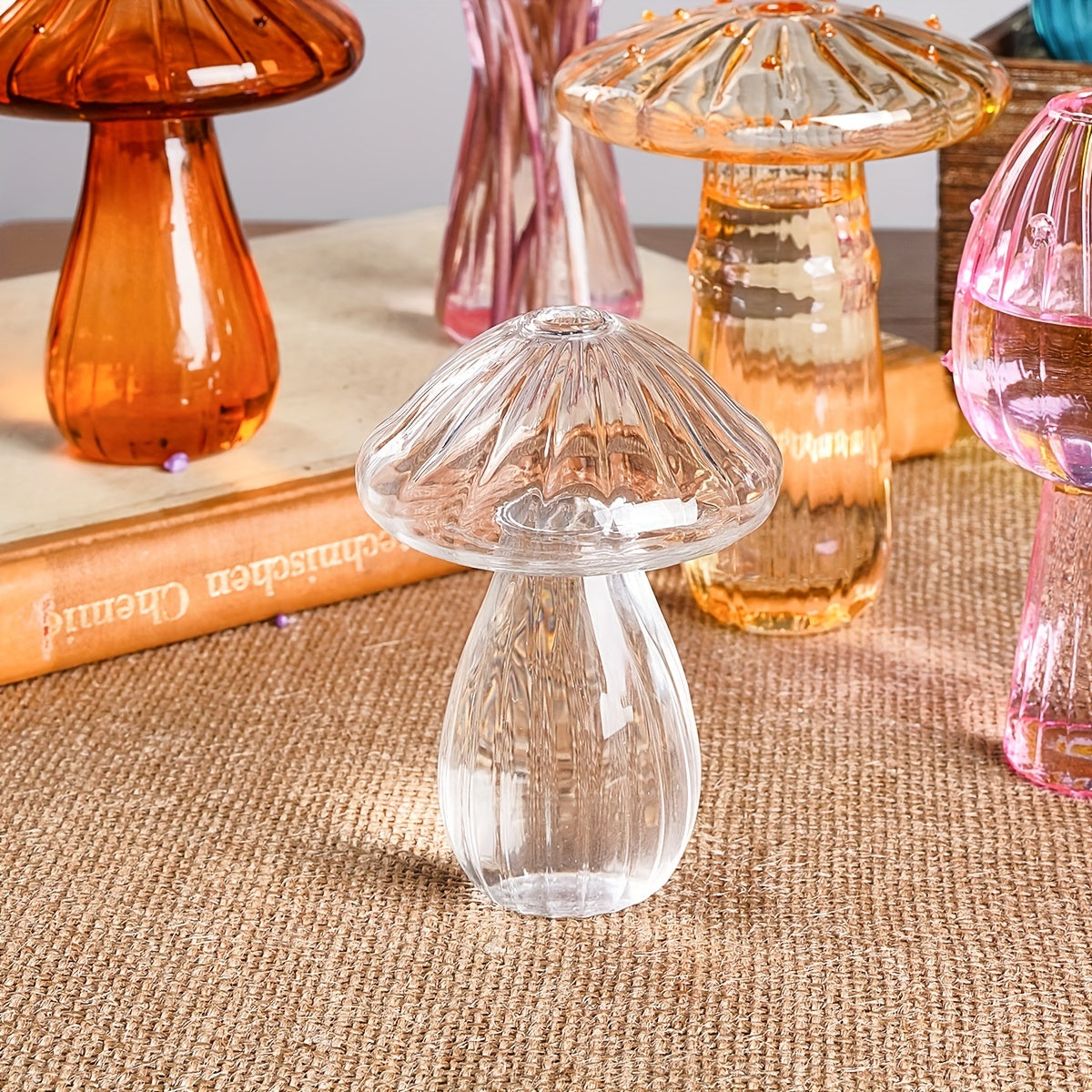 1pc Colorful Glass Mushroom Vase for Indoor Hydroponic Flower Arrangement and Home Decor