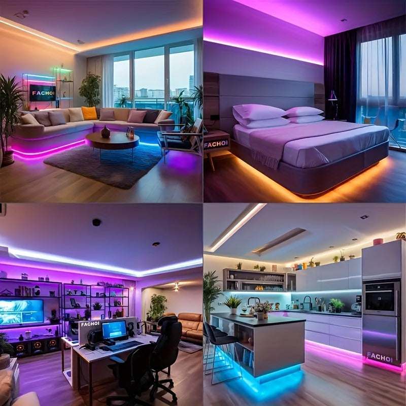 (2 rolls 17ft-1roll. 200ft RGB LED Strip Lights (2 Rolls, 100ft Each) with Smart App Control, Music Sync, Color Changing, Remote Control, for Bedroom, Party, Home Decor