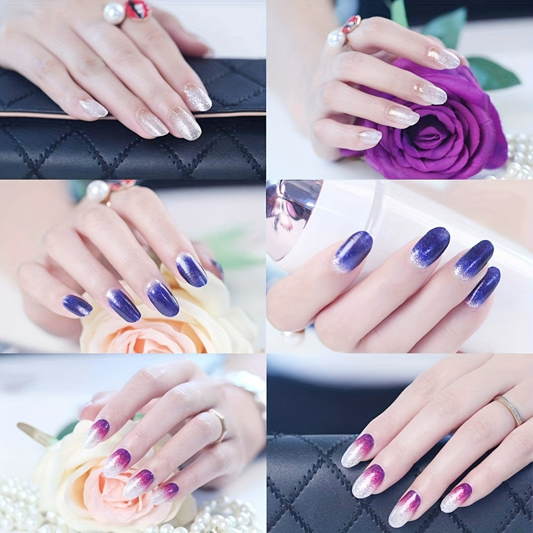 14 Sheets Gradient Glitter Nail Stickers Set Gradient Color Shine Full Wraps Polish Stickers Decal Strips Self-Ashesive Nail Art Sets For Women Girls