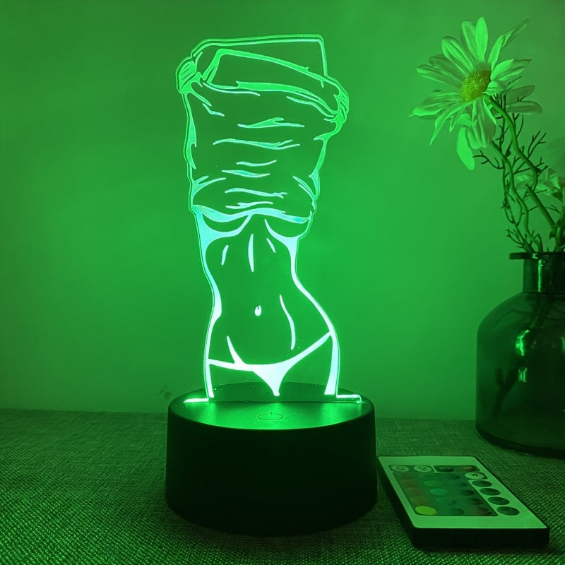 1pc 16-Color Artistic Decor Night Light, 3D Illusion USB Bedside Lamp with Touch Button, Black Base, Plastic Material, Remote Control for Bedroom Decor