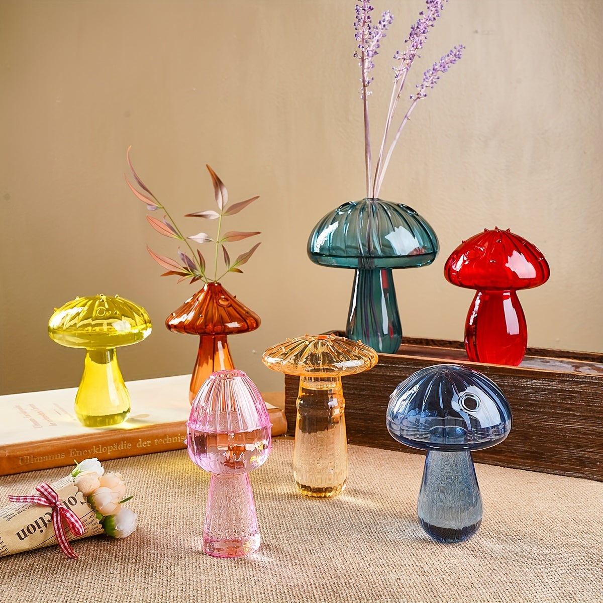 1pc Colorful Glass Mushroom Vase for Indoor Hydroponic Flower Arrangement and Home Decor