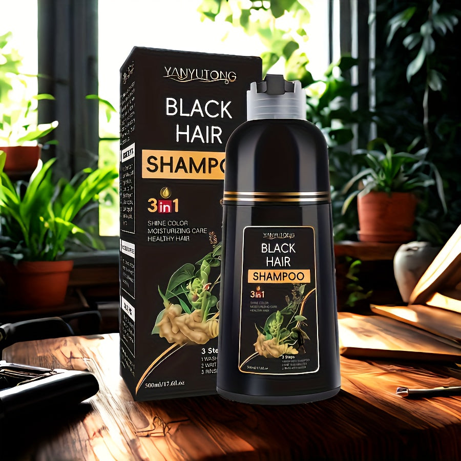 16.91oz 3-in-1 Black Hair Dye Shampoo, Covering White Hair, Herbal Hair Dye Shampoo - Natural And Healthy Plant Ingredients, Quickly Complete Hair Dyeing, Moisturize And Care For Hair, Suitable For Both Men And Women, Father'