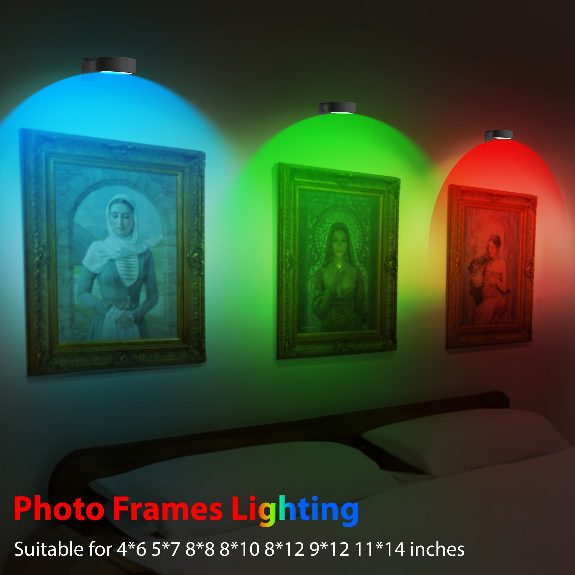 12/6/3pcs Picture Lights For Wall, 13 RGB Color Magnetic Led Art Display Light For Picture Frame, Wireless Battery Operated Painting Light With Remote Control, Party Home Wall Decor Puck Lights, Black-RGB