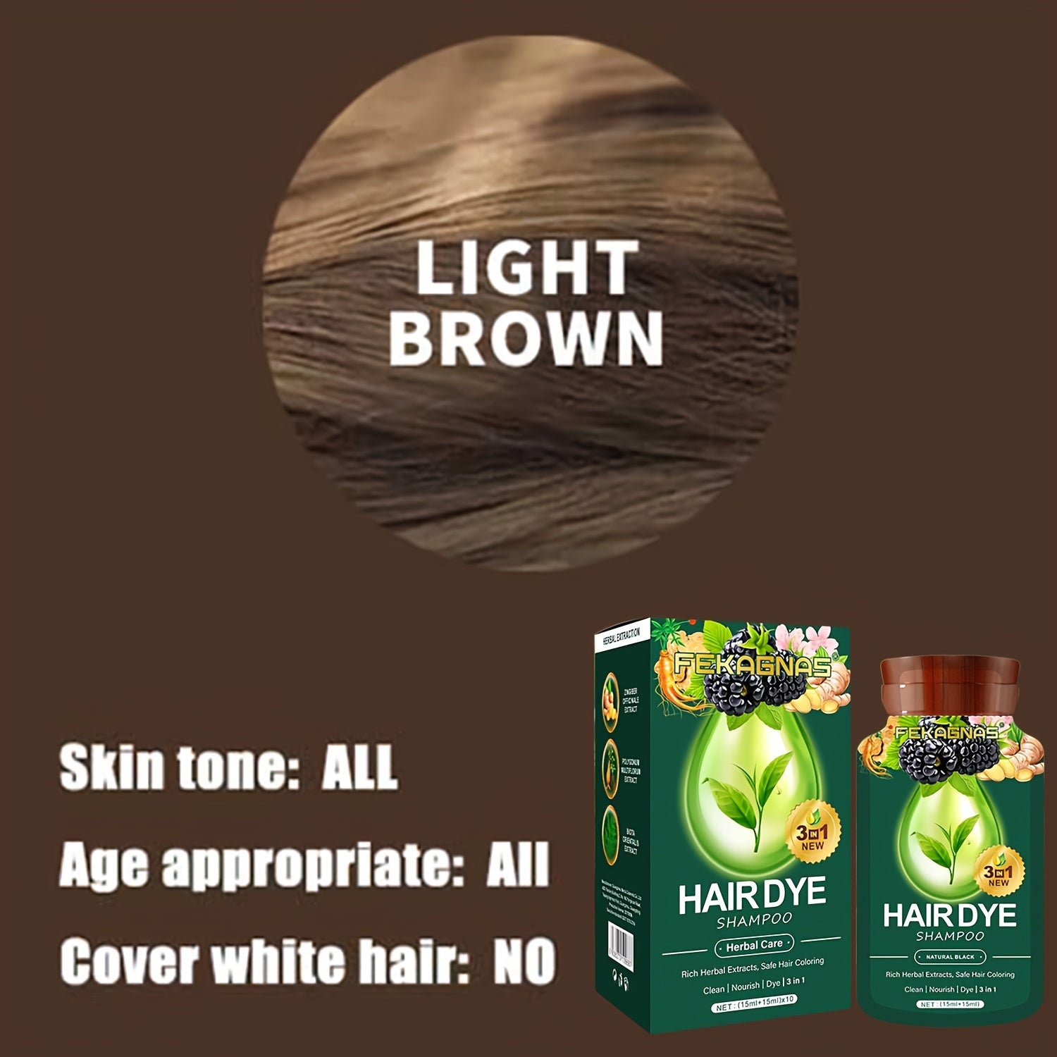 10-Pack Herbal Hair Dye Shampoo, 1.01oz Each - Quick & Natural Plant-Based Color For Men & Women, Easy-To-Use, Long-Lasting