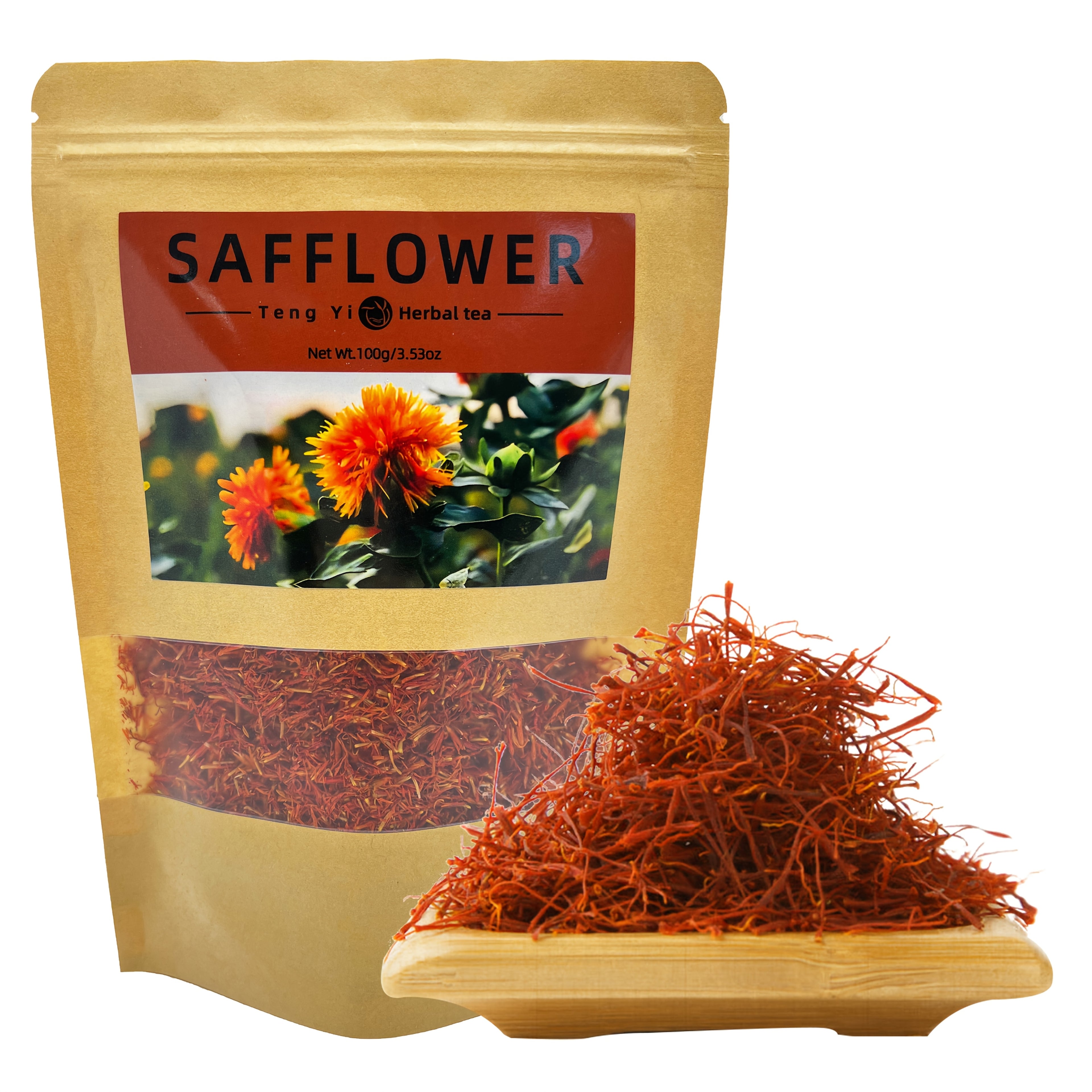 100g High-Quality Dried Safflower Petals Tea - Pure, Unrefined, Allergy-Free, 3.53oz Bag for Health Benefits and Flavor Enhancement, Tea Herbal Supplement | Resealable Tea Bag | Herbal Packaging