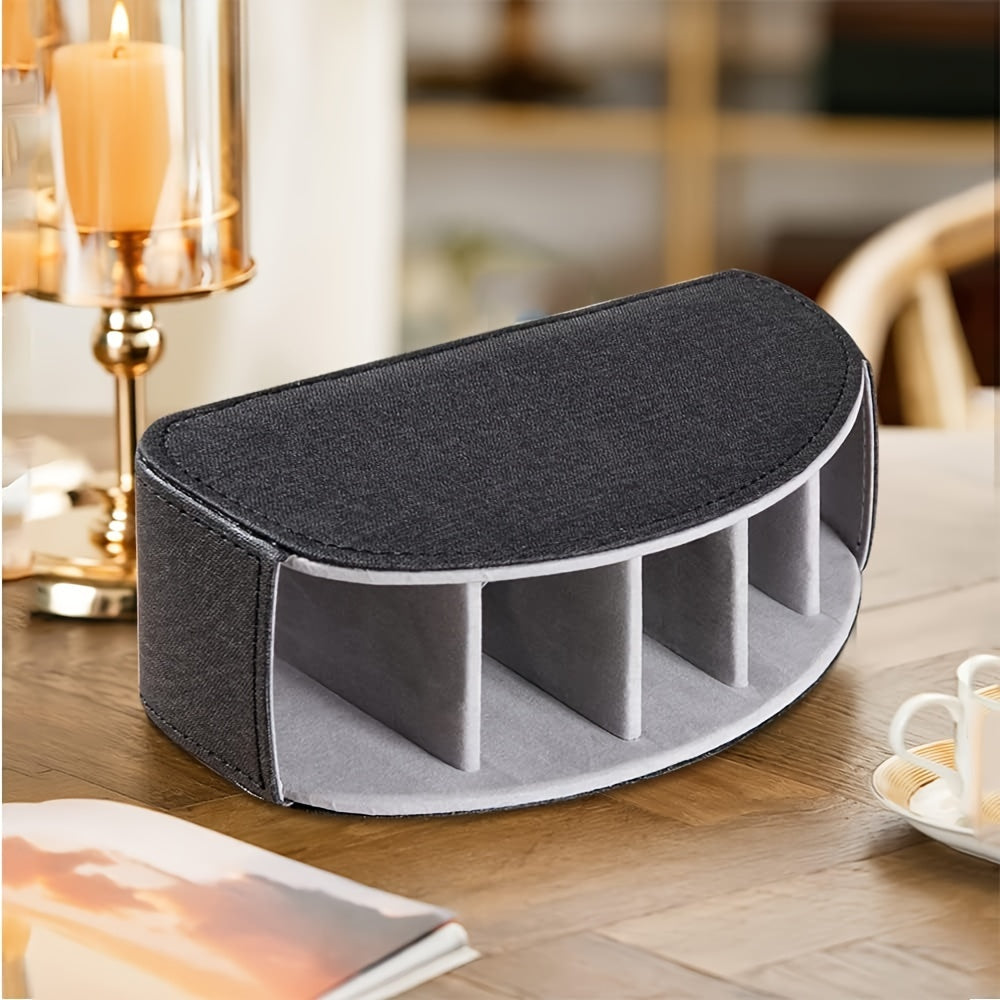 1pc 5-Slot PU Leather Remote Control Holder, Sleek Tabletop Caddy For TV Remotes, Desk Office Supplies Organizer, Bedside Nightstand Accessory Storage