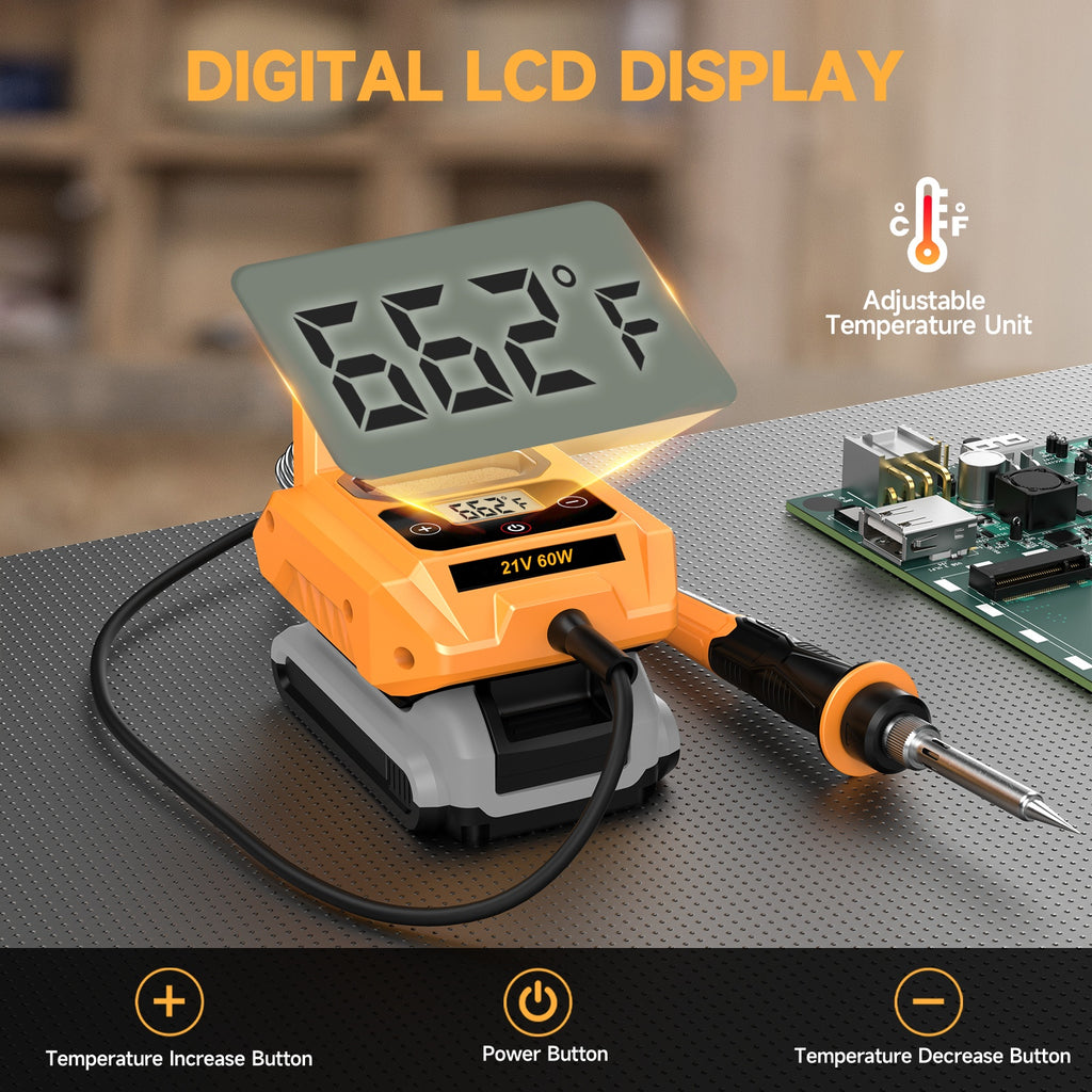 Cordless Soldering Station for Dewalt 20V Max Battery - Electric Digital LCD Display Soldering Iron Station Fast Heating Up Soldering Station for DIY, Suitable for electrical maintenance (excluding batteries)