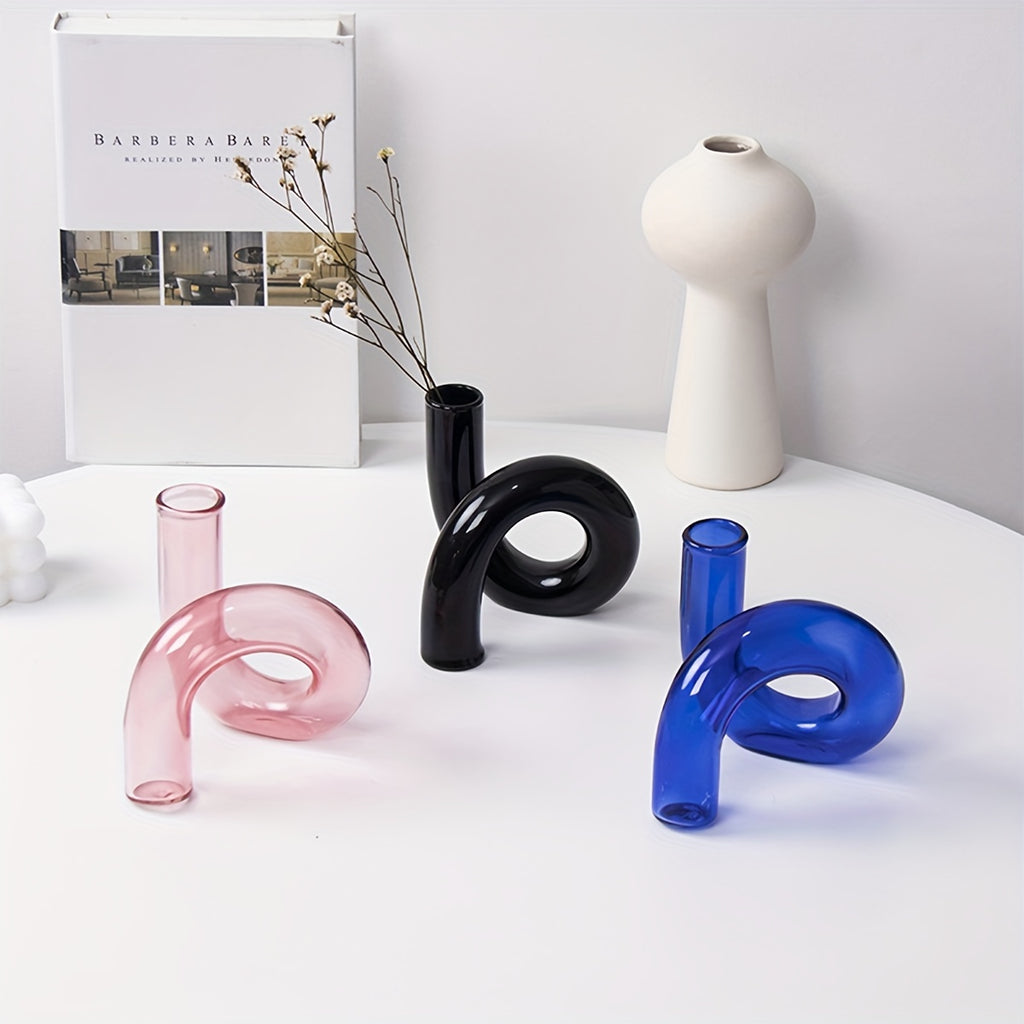 1pc Bohemian Style Glass Vase - Unique Curved Design for Hydroponic Plants, Perfect for Home & Office Decor, Ideal Gift