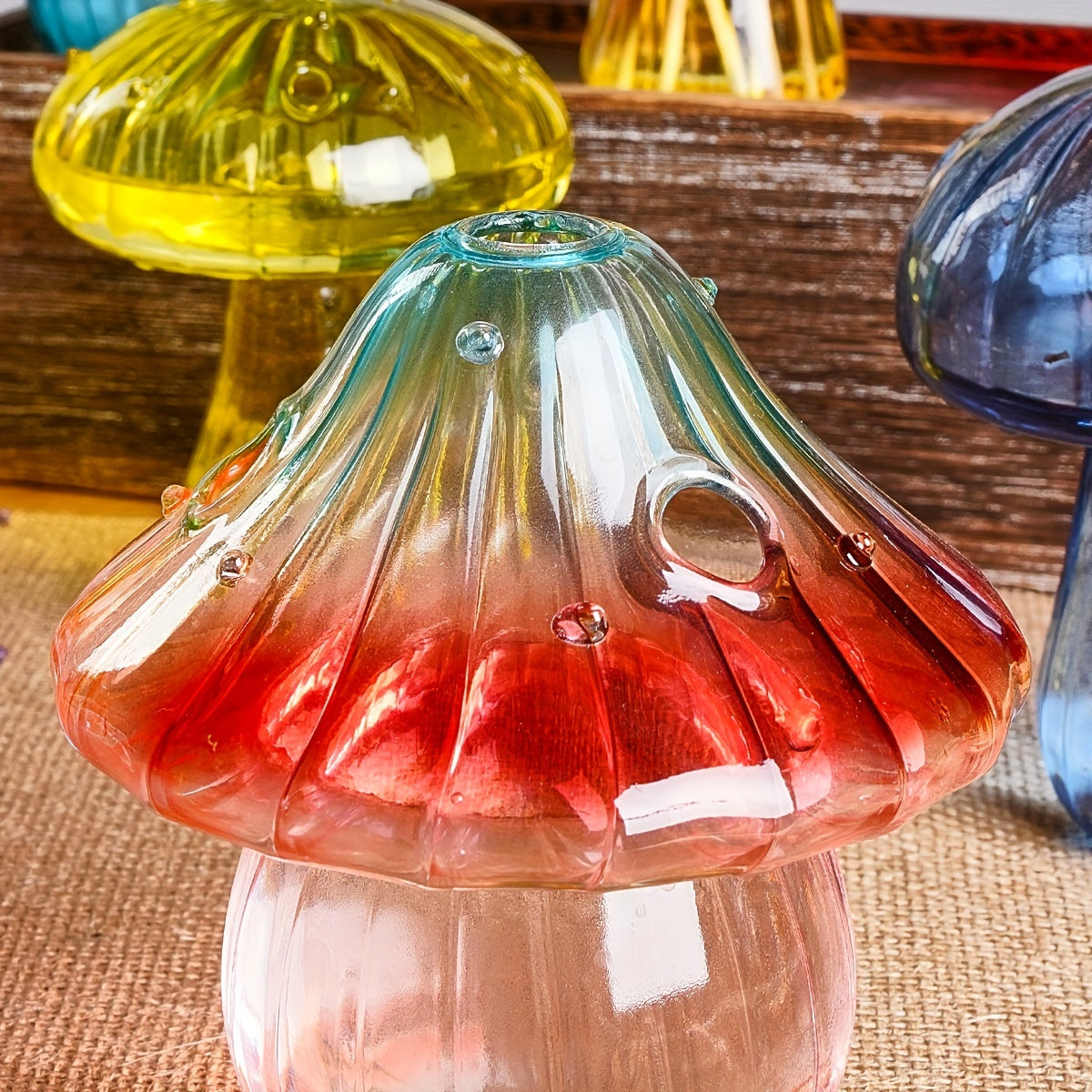 1pc Colorful Glass Mushroom Vase for Indoor Hydroponic Flower Arrangement and Home Decor