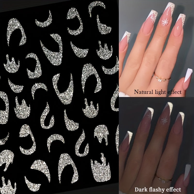 1pc 3D Nail Sticker with Stripes and Lines Charm Reminder Transfer Nail Art Decoration Silvery Reflective Glitter Sticker