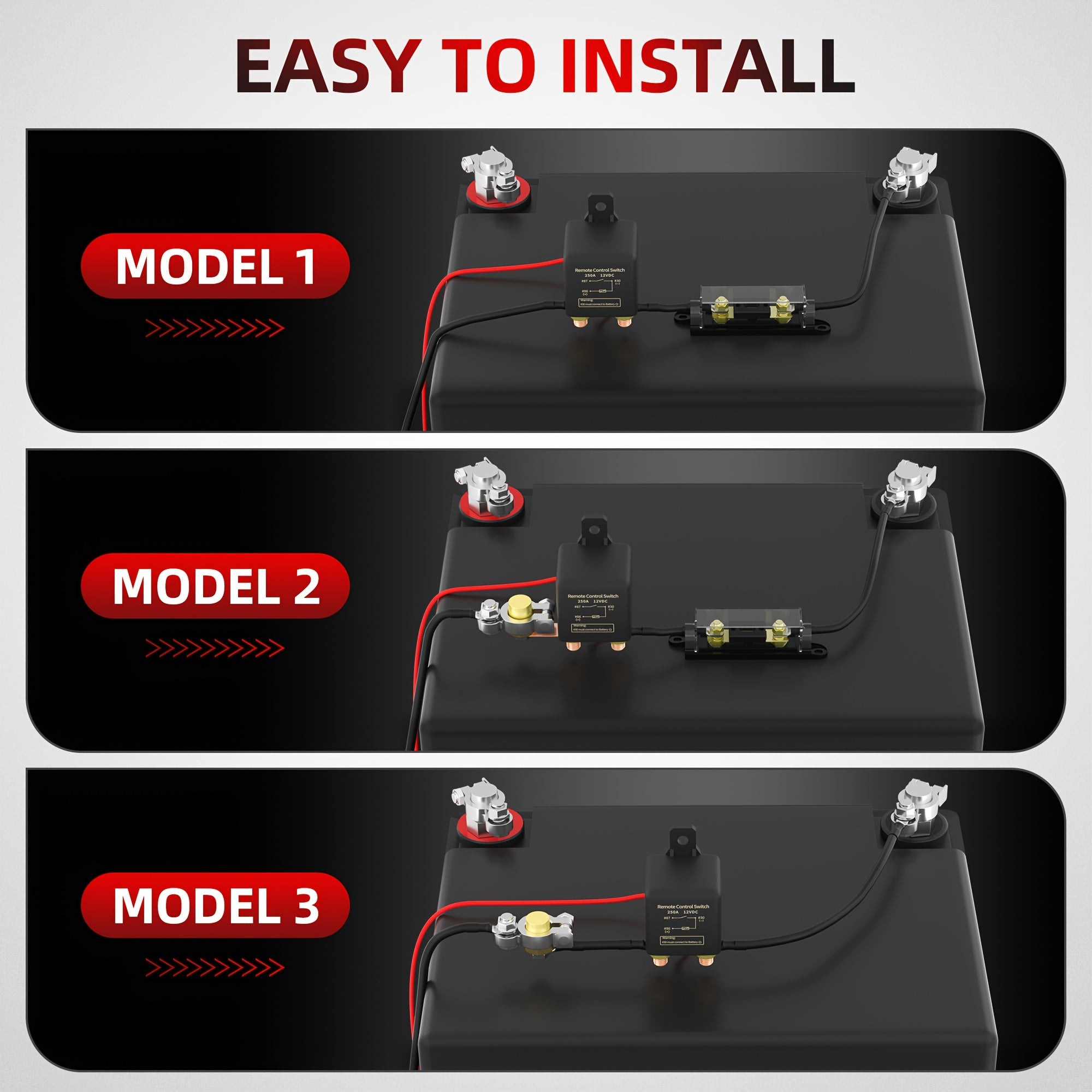 12V Remote Battery Disconnect Switch Kill Switch 250A Anti-Theft Remote Control Switch With Two Wireless Remote Control Relay Fobs For Auto Car Truck