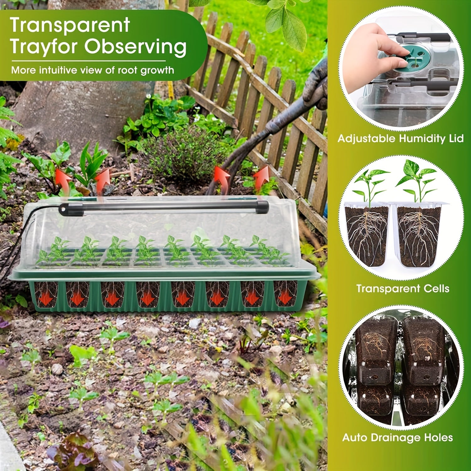 120-Cell Seedling Starter Tray with LED Grow Light, USB Powered Germination Kit with Adjustable Humidity Vents, Drainage Holes, and Planting Tools - Ideal for Seed Germination and Plant Growth