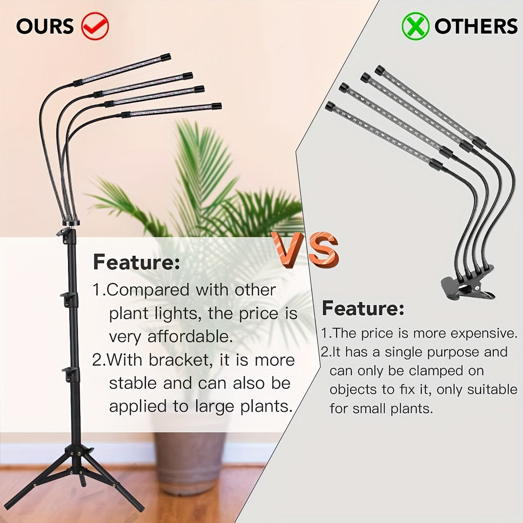 10 Dimmable Brightness Grow Light with Stand, Adjustable Gooseneck, 3 Switch Modes, 3/9/12H Timer, White and Warm White Spectrum for Indoor Plants