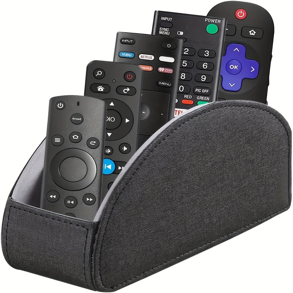 1pc 5-Slot PU Leather Remote Control Holder, Sleek Tabletop Caddy For TV Remotes, Desk Office Supplies Organizer, Bedside Nightstand Accessory Storage