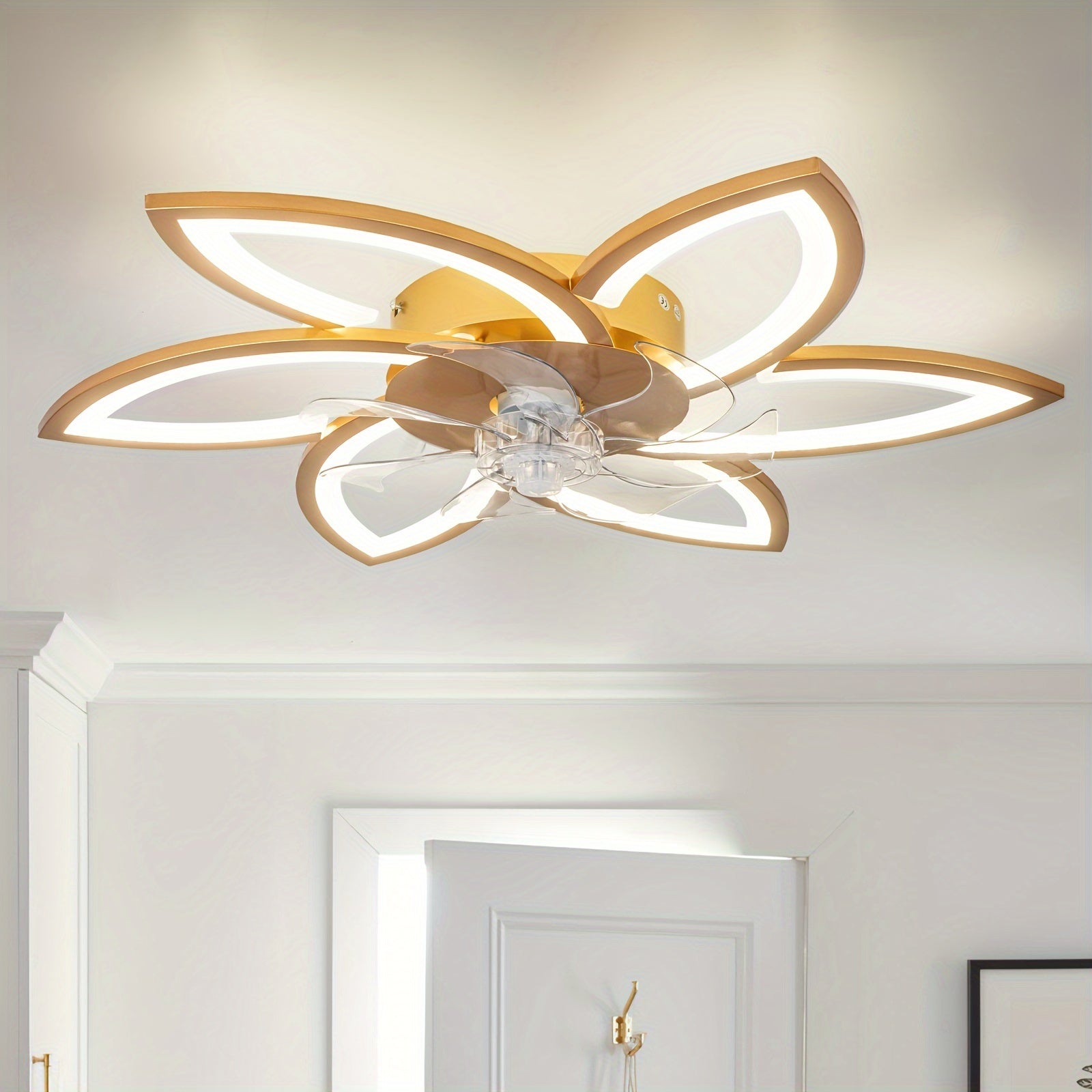 1pc Ceiling Fan With Lights Remote Control, Modern Low Profile Flush Mount Ceiling Fan With Lights, Dimmable Ceiling Fans 3 Color 6 Speed For Bedroom Living Dining Room Kitchen - White, Black, Golden